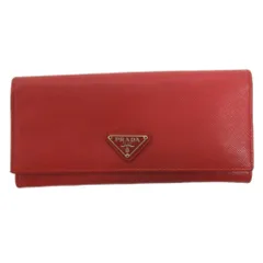 プラダ PRADA サフィアーノレザー 長財布 三角プレート レッド ロングウォレット ■GY47