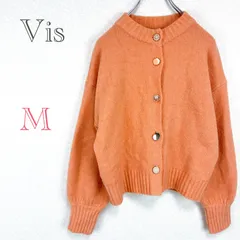 ヴィス♡ Vis【M】ニットカーディガン　ユーネック　ボタン　パール　ぽわん袖　可愛い　ゆったり