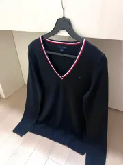 トミーヒルフィガー TOMMY LINE バイカラー Vネック コットン ニット Tシャツ