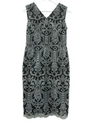 グレースコンチネンタル GRACE CONTINENTAL Diagram チュールタイト ワンピース 36 ブラック 黒 ブルー系 刺繍 ドレス 結婚式 お呼ばれ オケージョン