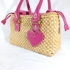 【良品】サマンサベガ かごバッグ トートバッグ ピンク ハートチャーム付 ストローバッグ 夏 カゴバッグ レディース 可愛い ドット柄 Samantha Vega 鞄 軽量