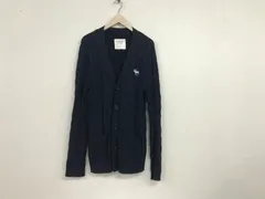 本物アバクロンビーアンドフィッチAbercrombie&Fitchアバクロアーガイル編み込みニットカーディガン長袖セーターメンズサーフアメカジミリタリーストリートスケーターワークビジネススーツモードドレスゴルフバイカーロックスポーツ紺ネイビーL