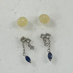 ★  K14WG刻印 ホワイトゴールド 石付き 両耳 チェーンピアス ポスト刻印 ブルー クリア ストーン付 飾り部総重量0.50g アクセサリー 現状品