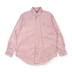 90s 00s RALPH LAUREN ラルフローレン ストライプ柄 オックスフォード BD ボタンダウン 長袖シャツ 16-35/ピンク×ホワイト系 メンズ オールド