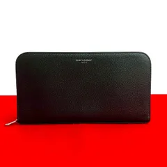 極 美品 希少品 SAINT LAURENT PARIS サンローランパリ ロゴ レザー 本革 ラウンドジップ 長財布 ウォレット カードケース ブラック 17910