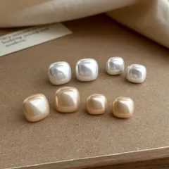 スクエア型 パールピアス ホワイト ゴールド EF015