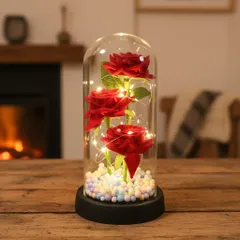 【バレンタイン本命ギフト】超稀有 3本バラ ガラスドーム風 枯れない花 プリザーブドフラワー インテリア 彼女へのプレゼント 記念日 お祝い お洒落 数量限定