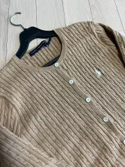 ポロ ラルフローレン コットン ケーブル ニット カーディガン ベージュ ラウンドネック POLO