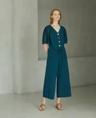 21年 EGOIST エゴイスト クール ニット ワイド オールインワン パフ バルーン 袖 半袖 旅行 休暇 リゾートスタイル