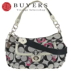 【中古】 コーチ ショルダーバッグ シグネチャー F18756 ポピー キャンバス レザー グレー ブラック 2WAY 斜め掛け レディース 女性 COACH