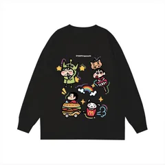 アニメ クレヨンしんちゃん プリント 長袖 カットソー メンズ スポーツウェア 部屋着 カジュアル 通勤 通学 アウトドア スウェット トップス ブラック2