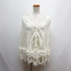 レイラローズ Layla Rose ニット ポンチョ ラビットファー混 M オフホワイト ケープ ショール