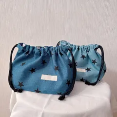 お弁当袋 巾着 男の子 女の子 シンプル デニム調 星柄 青 水色