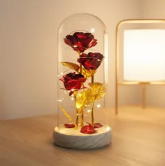 【バレンタイン本命ギフト】光るバラ 3輪 枯れない花 記念日 卒業 誕生日 プレゼント 永遠の薔薇 インテリア