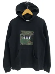 HUF (ハフ) プルオーバーパーカー カモフラ 迷彩柄 ロゴ プリント フーディー 長袖 S 黒 ブラック メンズ/004