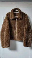 ユニセックス ブラウン ボア シープスキン ムートン リバーシブル ジャケット アウター