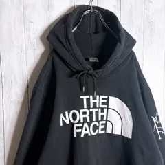【海外モデル】THE NORTH FACE ブラック リブデザイン プリント スウェット パーカー #55585