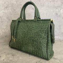 エキゾチックレザー ハンドバッグ グリーン 緑 横長 アンテロープ風 