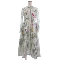 チェスティ Chesty シャツ ワンピース ロング ドット柄 前開き 長袖 花柄 刺繍 0 白 ホワイト ■TC