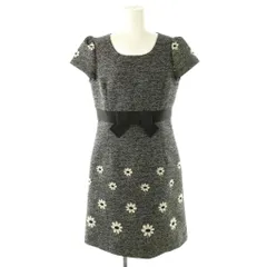 エムズグレイシー M'S GRACY 花柄 リボン ワンピース 半袖 膝丈 38 黒 白 /NR ■OS