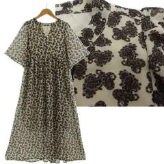 アンレリッシュ UNRELISH ペイズリー バンドスキッパーカラーワンピース 3-600-00032-1710-81 フレアスリーブ ロング丈 ウエストゴム ベージュ ブラウン 茶 ネイビー 紺 M