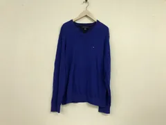 本物トミーヒルフィガーTOMMYHILFIGERコットンロゴ刺繍ニット長袖セーターメンズサーフアメカジミリタリーストリートスケーターワークビジネススーツモードドレスゴルフバイカーロック青ブルーL