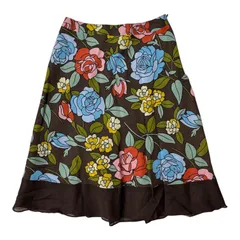  MS GRACY エムズグレイシー フレアスカート 花柄 シルク100% ブラウン系 レディース 38【Z1744】