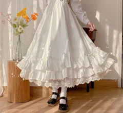 スカート プリーツスカート レース柄 スクールスカート ハイウエスト ロリータ フリル 量産型 クラシカル プリンセス ウェストゴム 学院風 