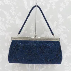 和装バッグ ビーズバッグ  ネイビー 花 ハンドバッグ パーティーバッグ レトロ 着物バッグ 洋装 和小物