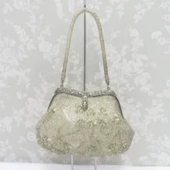 和装バッグ ビーズバッグ  シルバー系・ホワイト 花 ハンドバッグ パーティーバッグ レトロ 着物バッグ 洋装 和小物