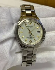 【腕時計】稼働品 美品 CITIZEN シチズン H410-T003788 アテッサ ソーラー電波 エコドライブ デイト メンズ腕時計