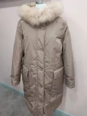 ベージュ色 フード ファー ダウンジャケット ロング丈 コート