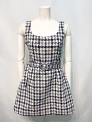 2212 キャバクラ　ドレス　ツイード　チェック　ウエストベルト　フレア　ミニ　ノースリーブ　タイト　キャバドレス　S