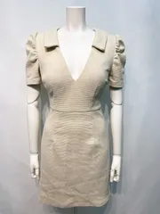 2211 JEWELS ジュエルズ　キャバクラ　ドレス　ワッフル　Vネック　タイト　伸縮性　パフスリーブ　襟付き　ミニ　キャバドレス　M