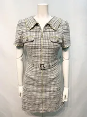 2213 JEWELS ジュエルズ　キャバクラ　ドレス　ツイード　ラメ　伸縮性　ウエストベルト　タイト　ミニ　襟付き　ゴールドジップ　キャバドレス　M