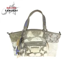 COACH コーチ シグネチャー パッチワーク アイボリー シルバー金具 キャンバス トートバッグ ハンドバッグ レディース 410005【中古】