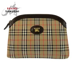 BURBERRY バーバリー チェック柄 ベージュ ブラウン キャンバス/レザー クラッチバッグ ポーチ レディース 506174【中古】