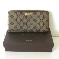 グッチ GUCCI 財布 ラウンドファスナー 長財布 GGキャンバス レザー ロゴ ベージュ 茶 ブラウン