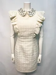 2215 ROSE de  FLEURS ローブドフルール　キャバクラ　ドレス　ツイード　フリル　ビジュー　襟付き　タイト　ミニ　キャバドレス　M