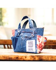 №657【DENIM❌️leopardHandle ToteBAG】デニムリメイクトートバッグ