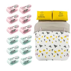 12 枚セット 羽毛布団クリップ 固定器 固定用 クリップ 布団ずれ落ちクリップ 無針アンチシフ の中身のズレ落ち防止 軽量でコンパクト 滑り止め 取り付けが簡単です を傷めません 夏の掛け 対応 寝ござ用 すべての季節で利用可能(グリーン ピンク)