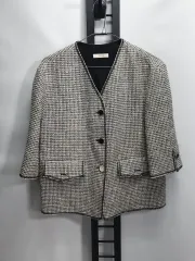 システム ツイード ジャケット ノーカラー Vネック