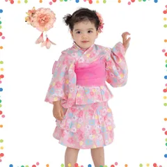 【人気商品】セパレート キッズ浴衣 着物 ベビー 綿100％ 4点セット キッズ 浴衣セット 紫 女の子 ピンク 子供 夏祭り ドレス 雛祭り 浴衣 花火大会 [monoii] 髪飾りセット