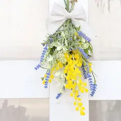 ミモザとラベンダーのスワッグ アーティフィシャル 造花 壁掛け インテリア ナチュラル 飾り ハンドメイド