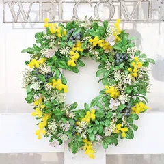 現品販売 ミモザとベリーのナチュラルリース アーティフィシャル 造花 壁掛け インテリア 飾り ハンドメイド