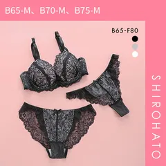 【SHIROHATO公式】【正規品・新品】カシュクール 総レース ブラジャー ショーツ Tバック 3点セット BCDEF 大きいサイズ バックレース(B65-M、B70-M、B75-M)