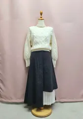 ウア プリーツ バイカラー ロング丈スカート