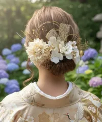 洗練大輪ダリア髪飾り｜成人式髪飾り 振袖 卒業式 袴 結婚式 七五三｜前撮り 白無垢 ホワイト/ベージュ/ゴールド