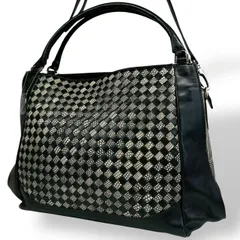 【B4462】 トートバッグ ショルダーバッグ 2way JRA リザード エキゾチックレザー ブラック チェック 編み込み 斜め掛け 大容量