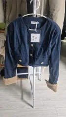 新品-ネイビー コーデュロイ ボア クロップド ジャケット